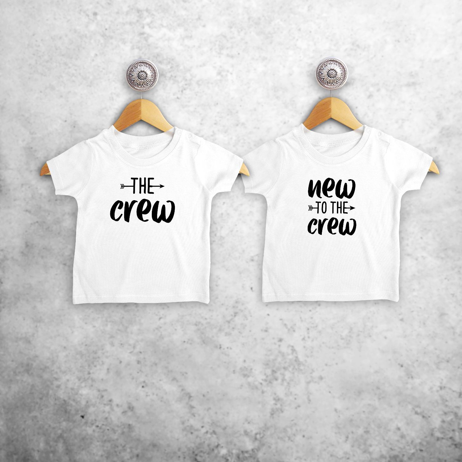 The crew' & 'New to the crew' baby broer en zus shirts