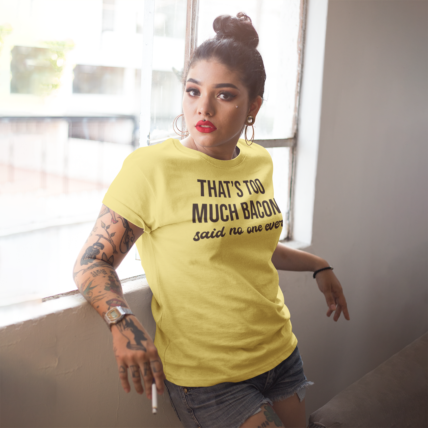 'That's too much bacon - said no one ever' volwassene shirt