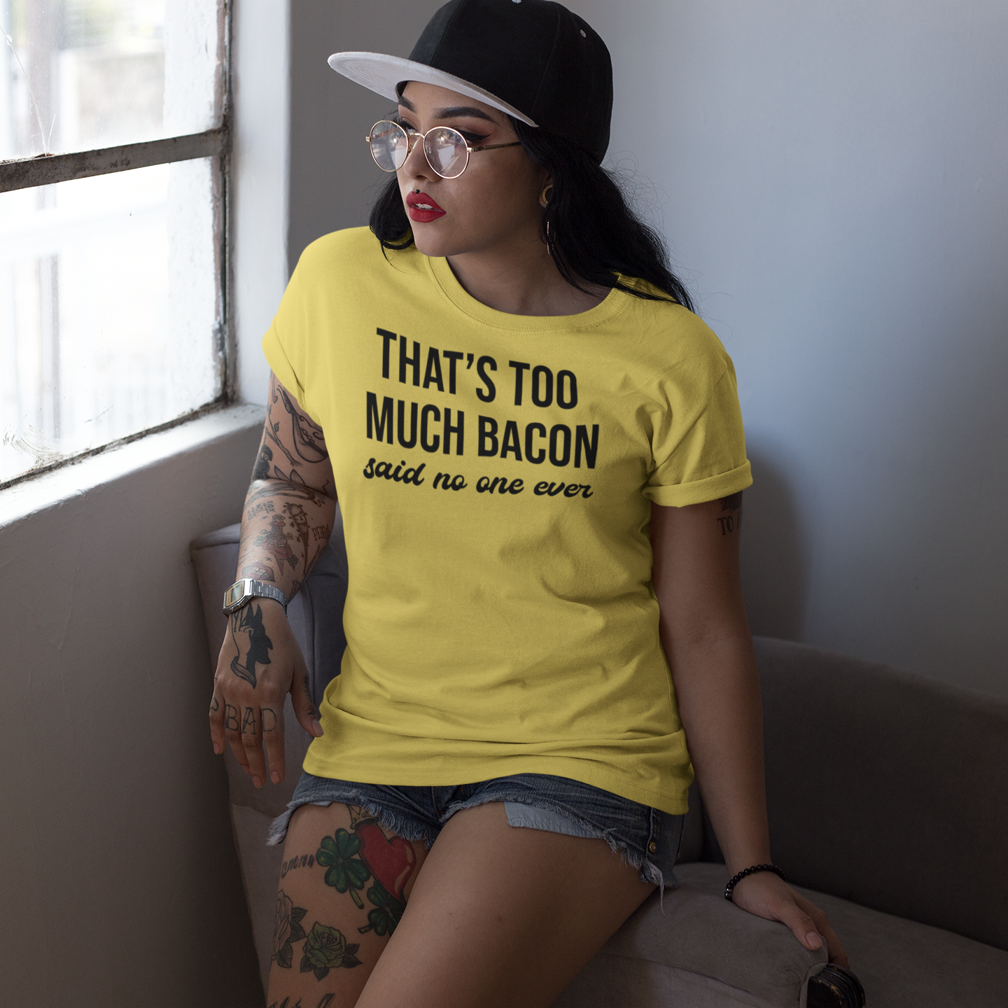 'That's too much bacon - said no one ever' volwassene shirt