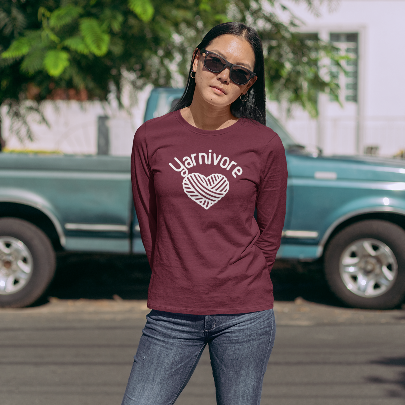 'Yarnivore' volassene shirt met lange mouwen