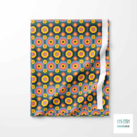 Retro octagons in yellow, blue and coral fabric