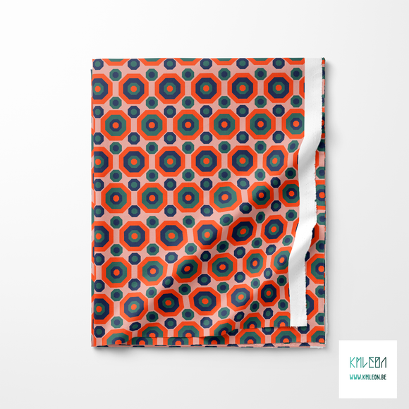 Retro octagons in orange, green and navy fabric