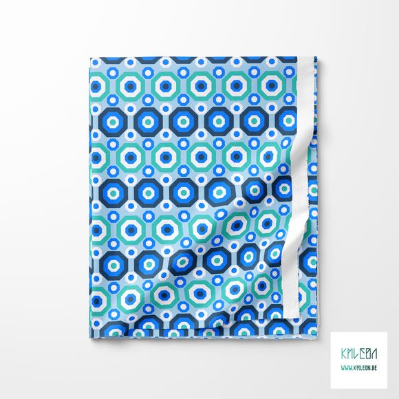 Retro octagons in white, blue and teal fabric