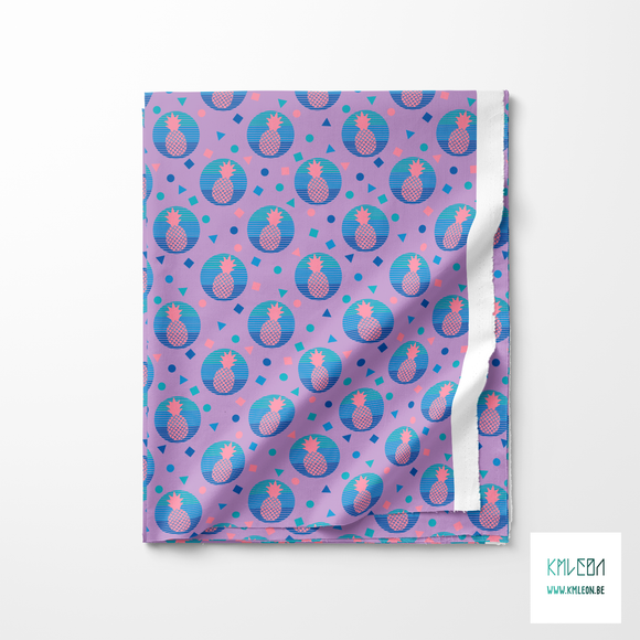 Pink pineapples and blue circles fabric