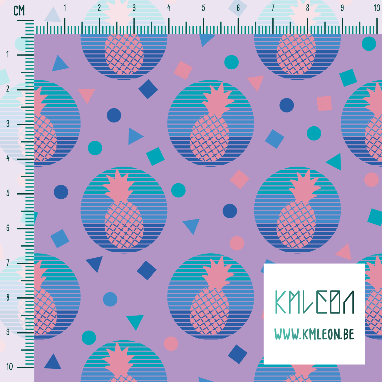 Pink pineapples and blue circles fabric