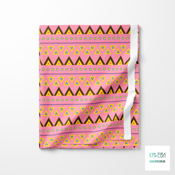 Blue, pink, yellow and brown circles and triangles fabric