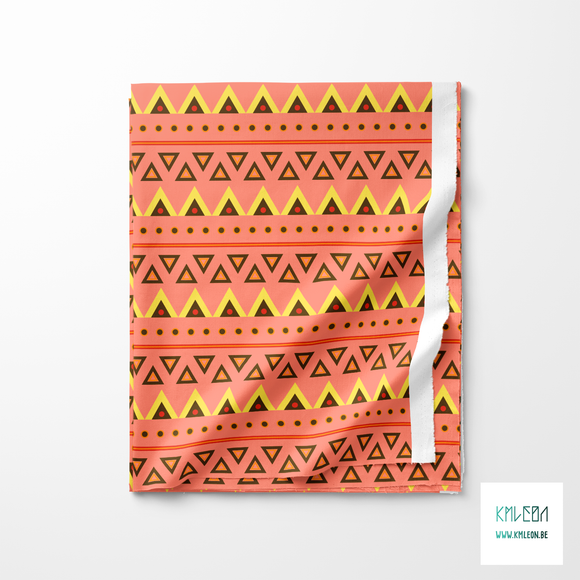 Yellow, orange, brown and red circles and triangles fabric