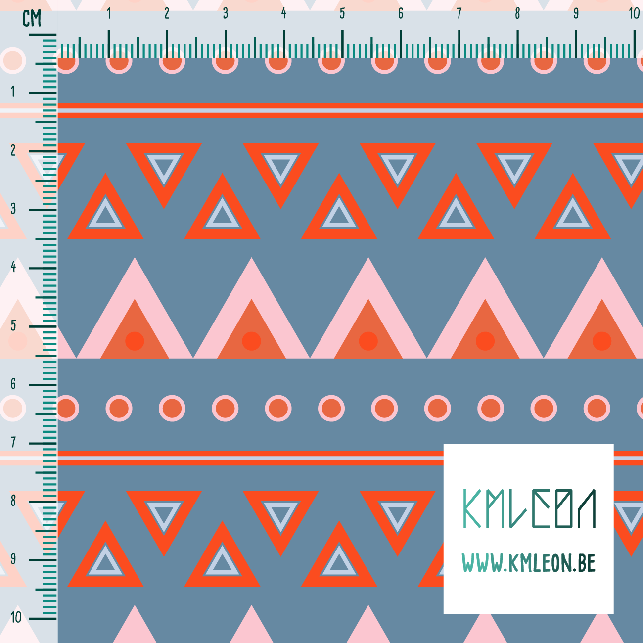 Blue, pink and orange circles and triangles fabric