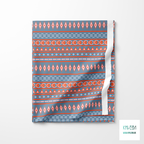 Geometric shapes in blue, pink and orange fabric