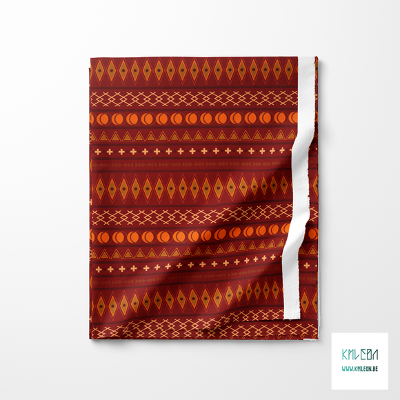 Geometric shapes in brown, beige and orange fabric