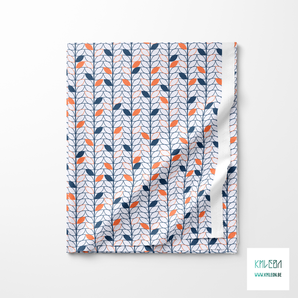 Navy and orange leaves fabric
