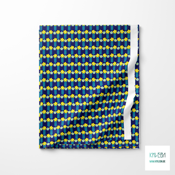 Blue, yellow and teal flowers fabric