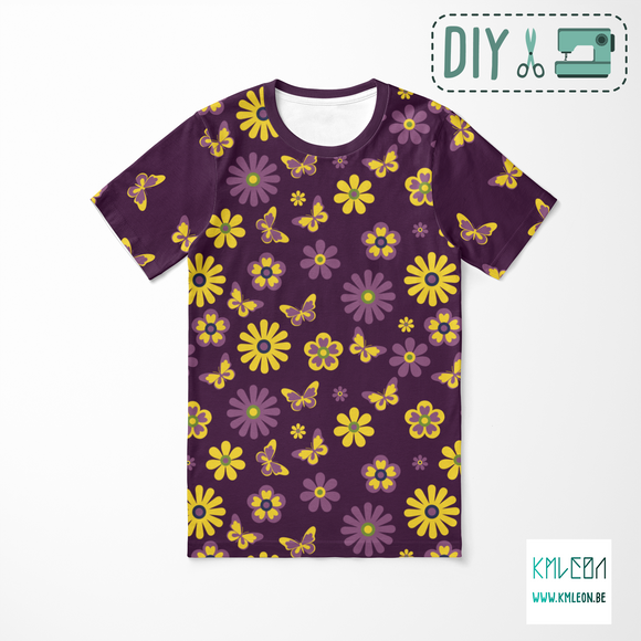 Flowers and butterflies cut and sew t-shirt