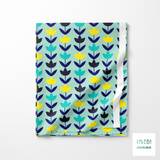 Navy, teal and yellow flowers fabric