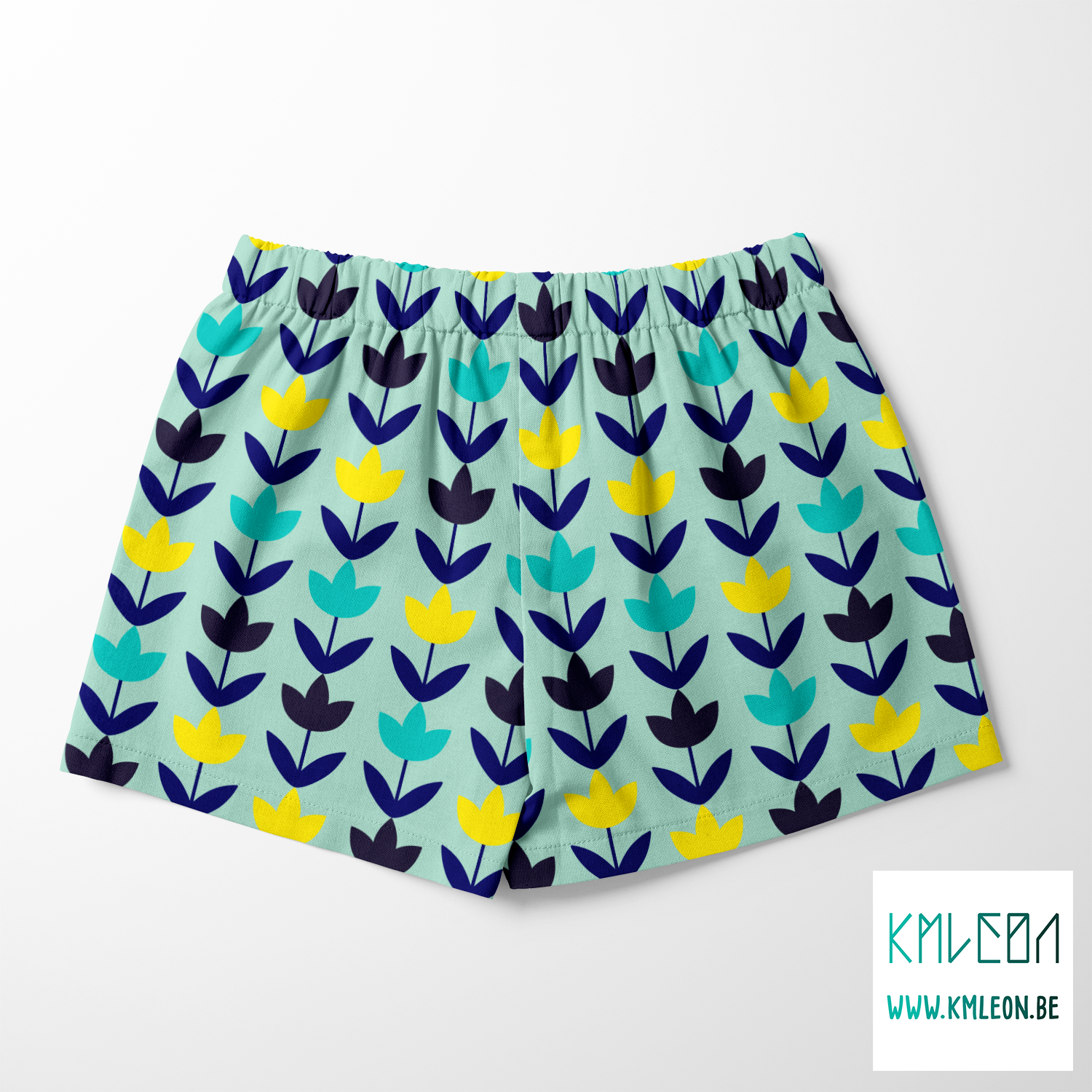 Navy, teal and yellow flowers fabric