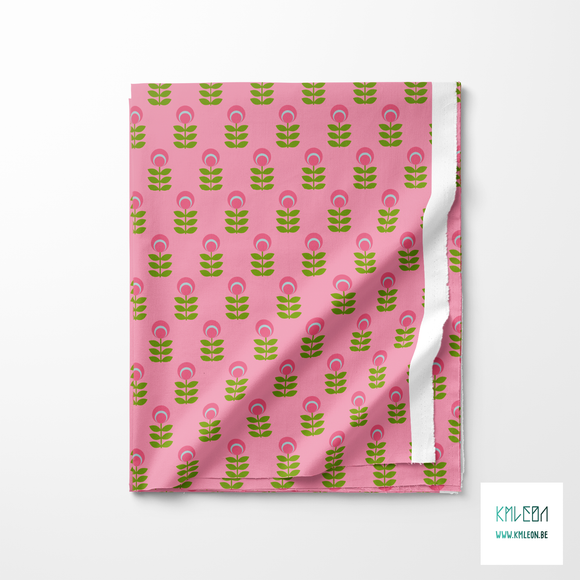 Pink and green scandi flowers fabric