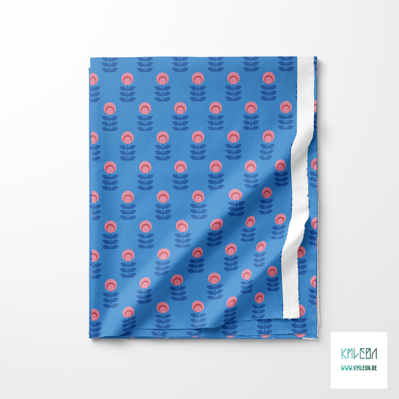 Blue and pink scandi flowers fabric