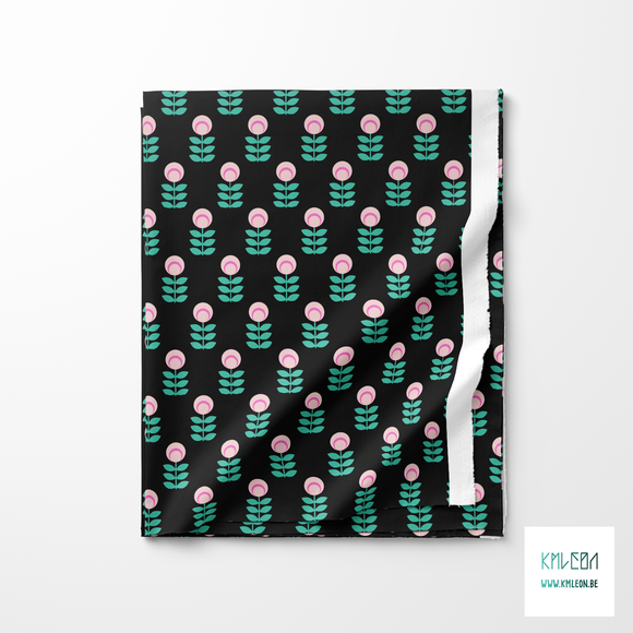 Roze en groene scandinavische bloemen stof