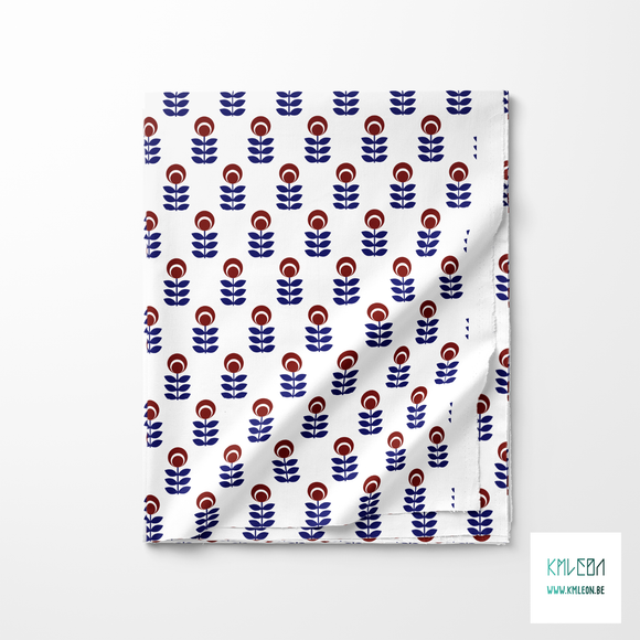 Red and blue scandi flowers fabric