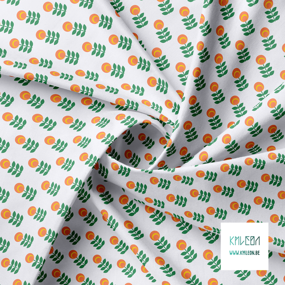 Orange and green scandi flowers fabric