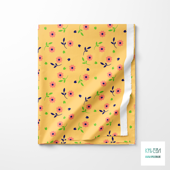 Roze, blauwe en groene bloemetjes en blaadjes stof