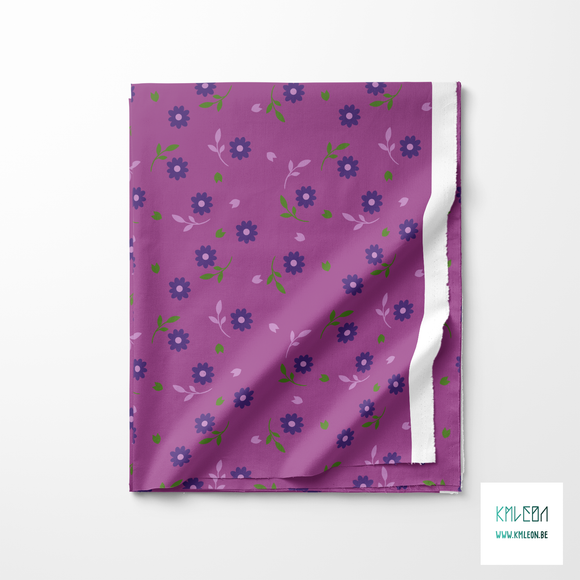 Purple and green flowers and leaves fabric
