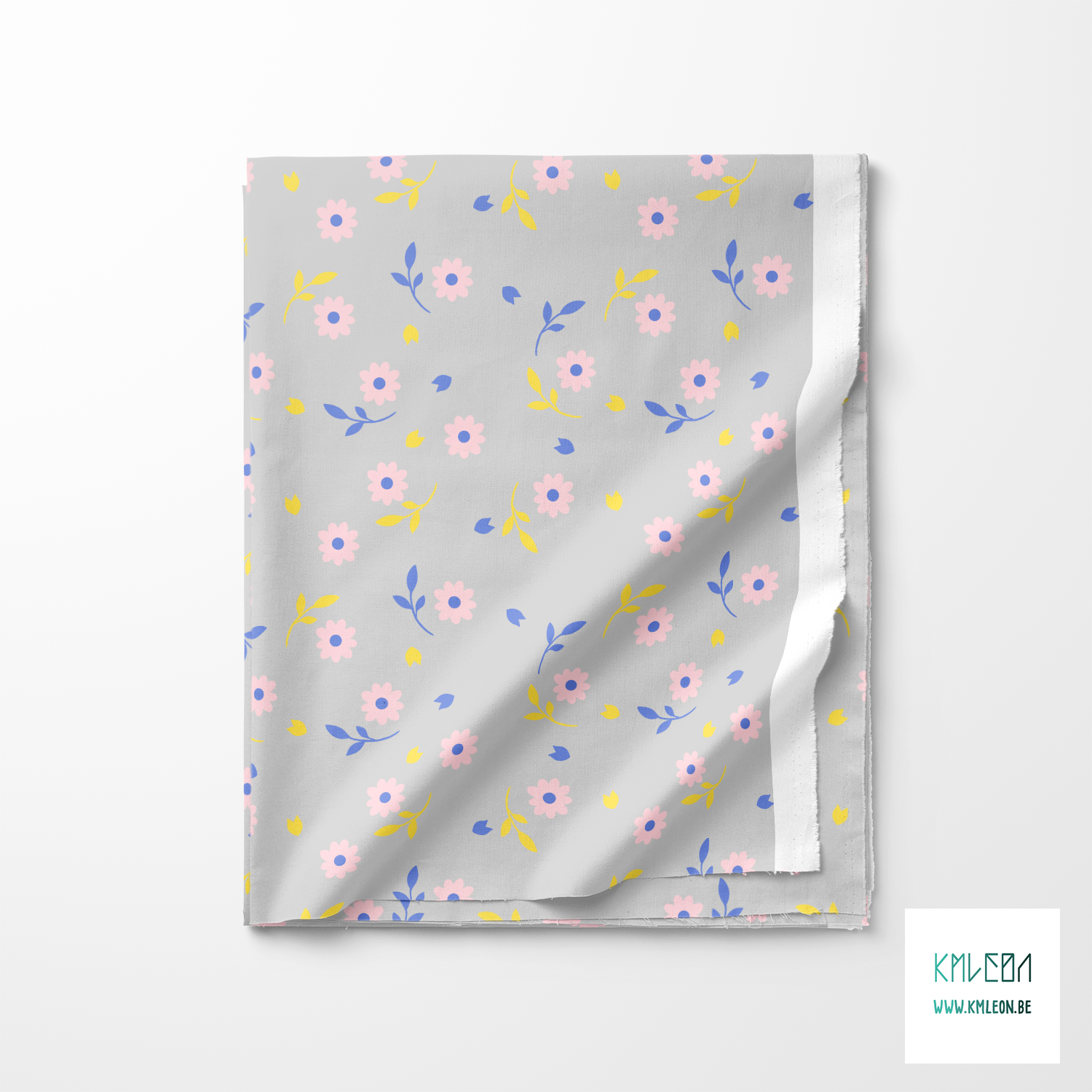 Pink, periwinkle and yellow flowers and leaves fabric