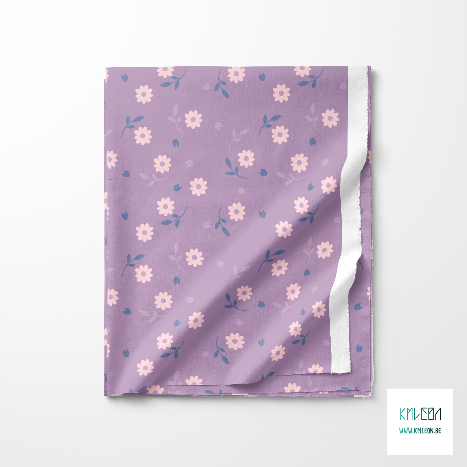Pink, purple and blue flowers and leaves fabric