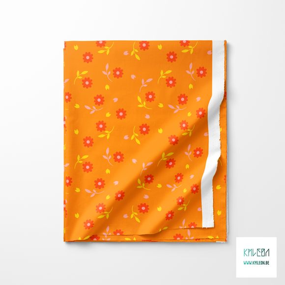 Orange, yellow and pink flowers and leaves fabric