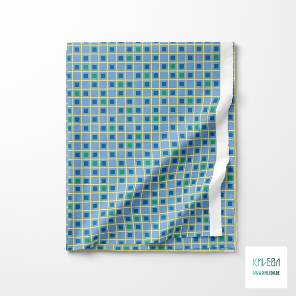 Blue, green and yellow squares and stripes fabric