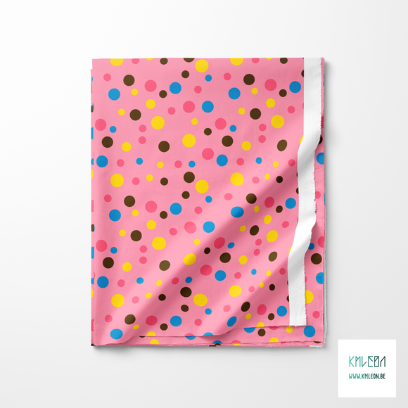 Random yellow, pink and blue polka dots fabric