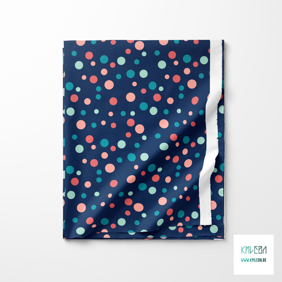 Random pink, mint green and teal polka dots fabric