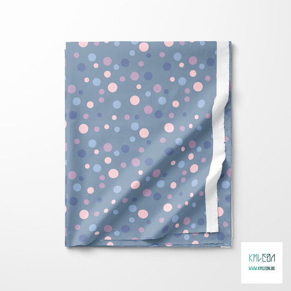 Random blue, purple and pink polka dots fabric