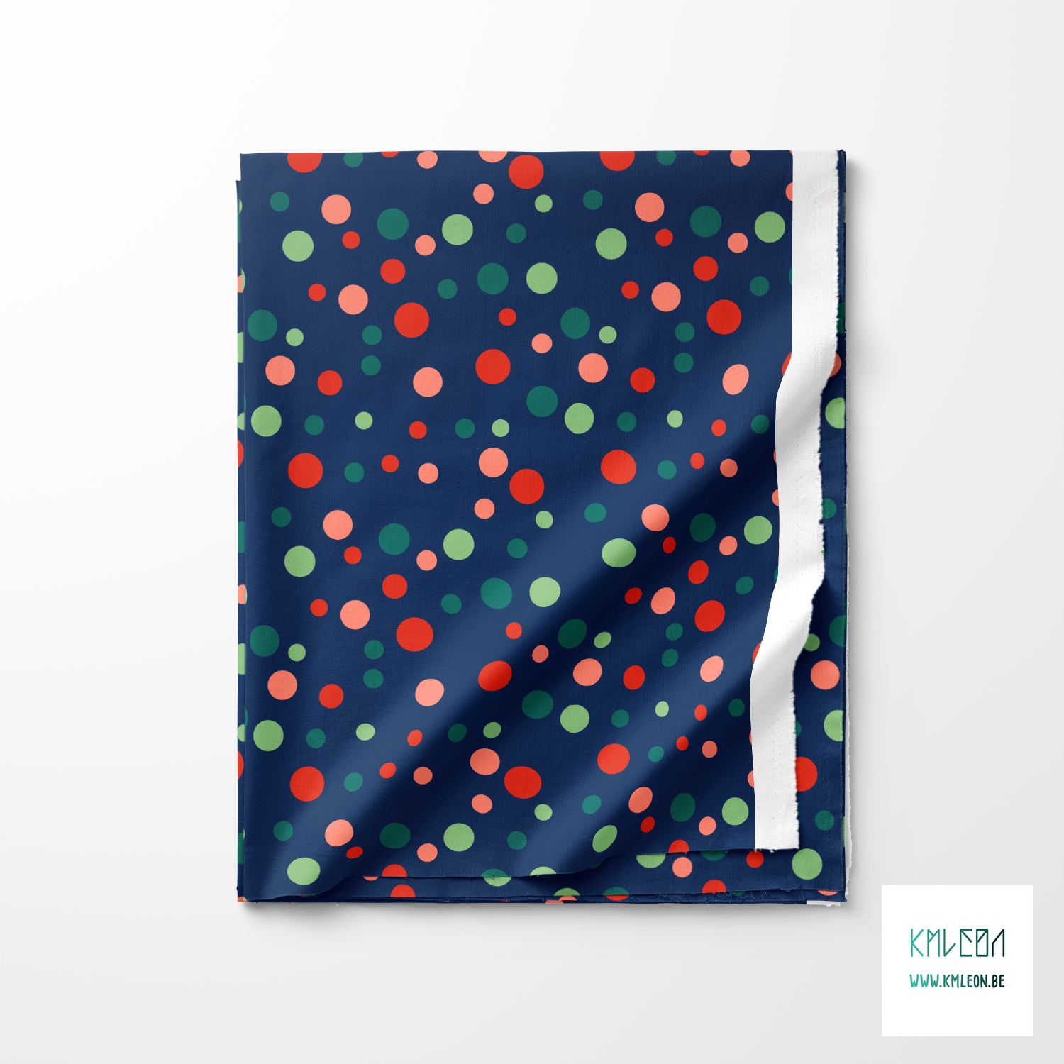 Random red, coral and green polka dots fabric