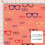 Yellow, blue, red and brown glasses fabric