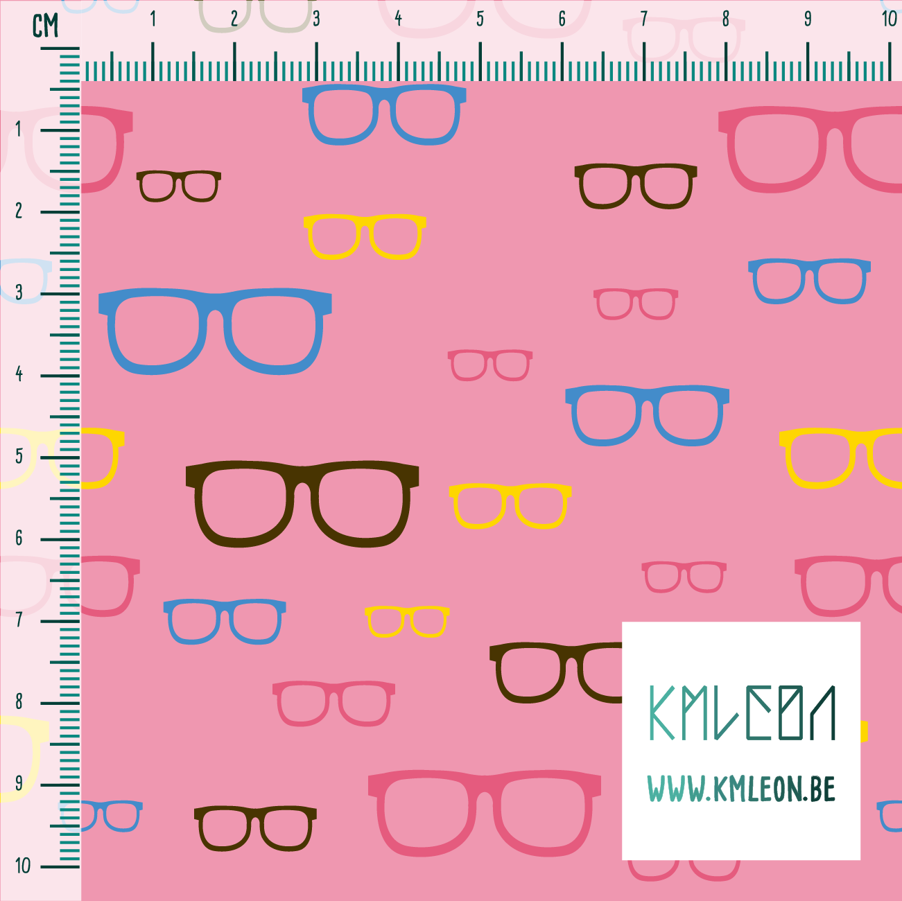 Brown, blue, pink and yellow glasses fabric