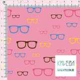 Brown, blue, pink and yellow glasses fabric