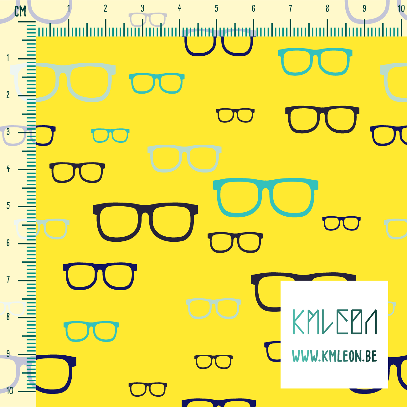 Blue, navy and teal glasses fabric