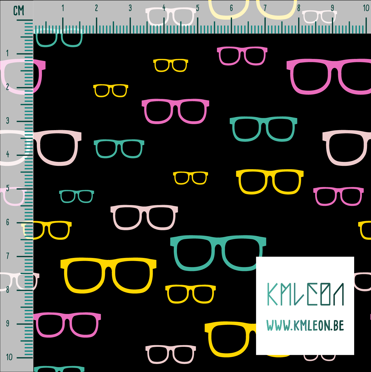 Green, yellow and pink glasses fabric