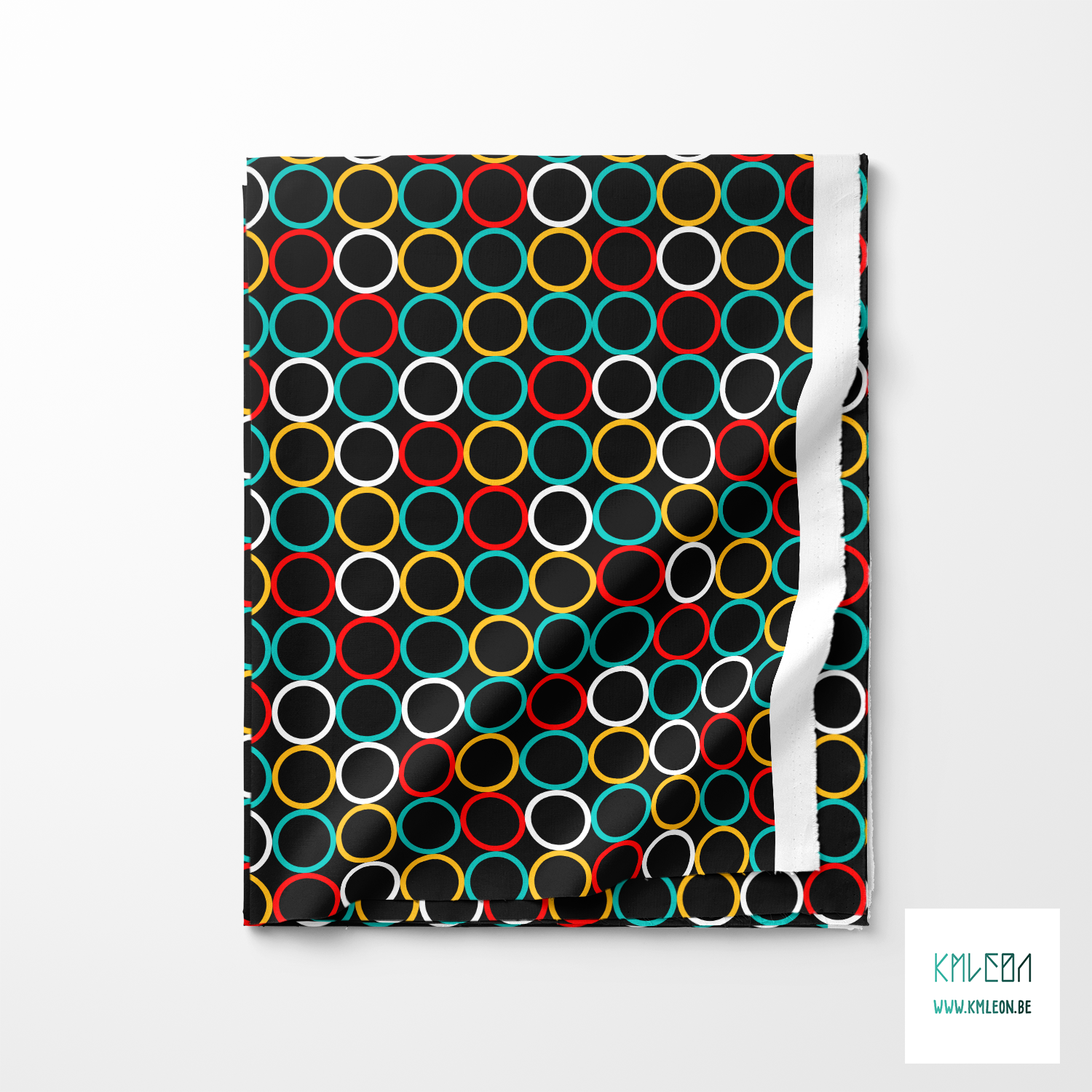 Random yellow, red, teal and white circles fabric