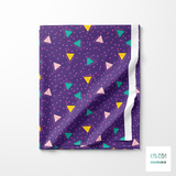 Green, yellow and pink triangles and pink dots fabric