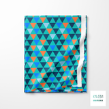 Blue, navy and orange triangles fabric