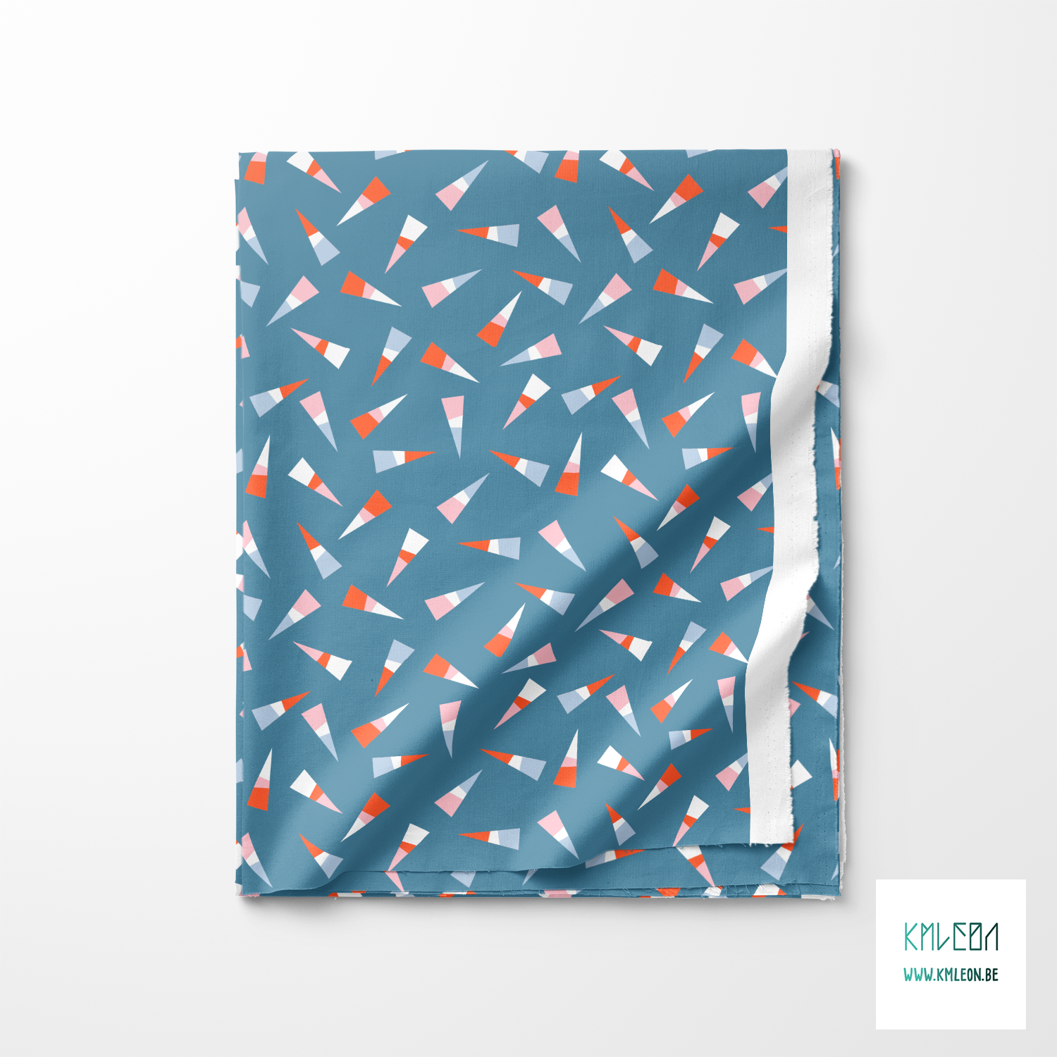 Orange, pink, blue and white triangles fabric