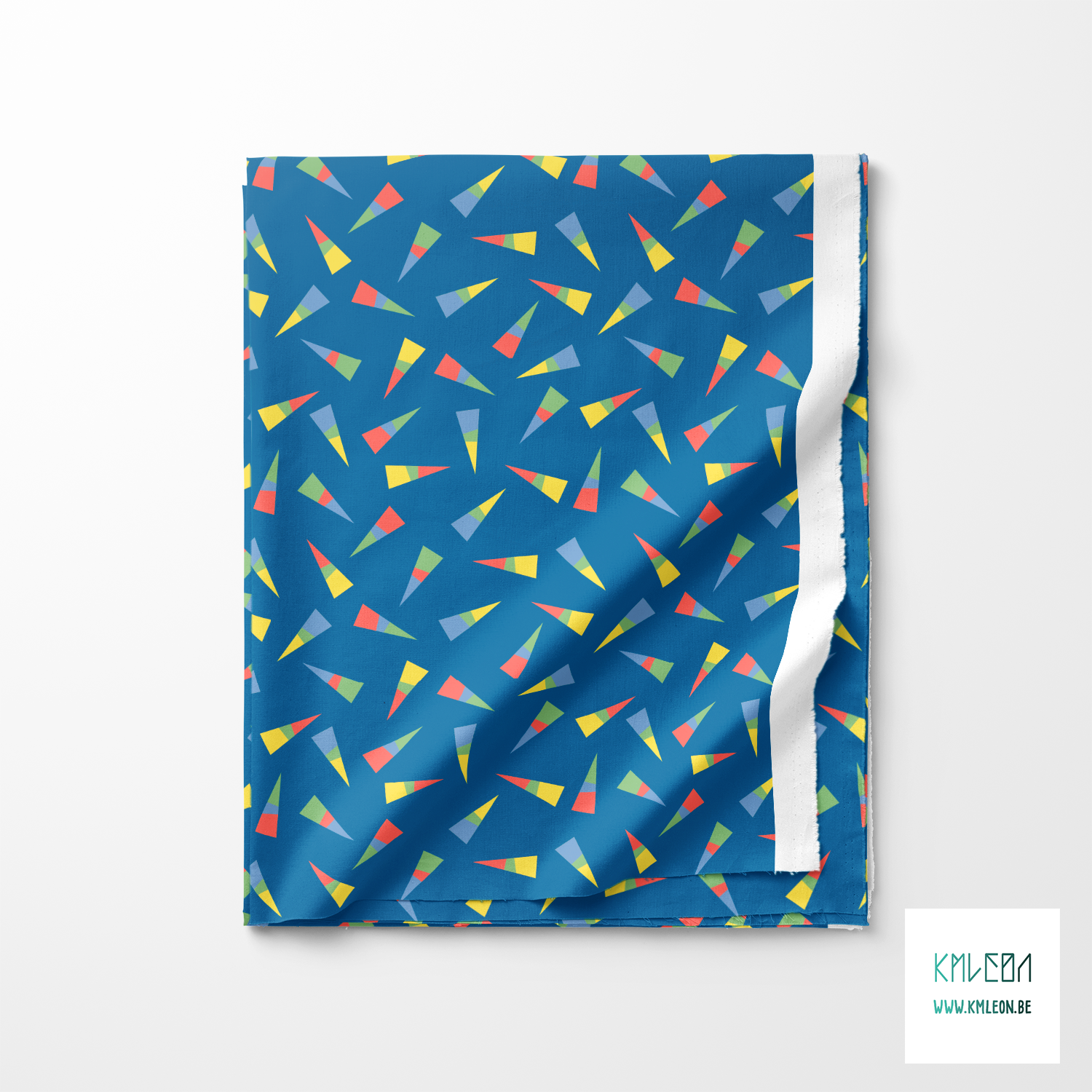 Yellow, green, blue and coral triangles fabric
