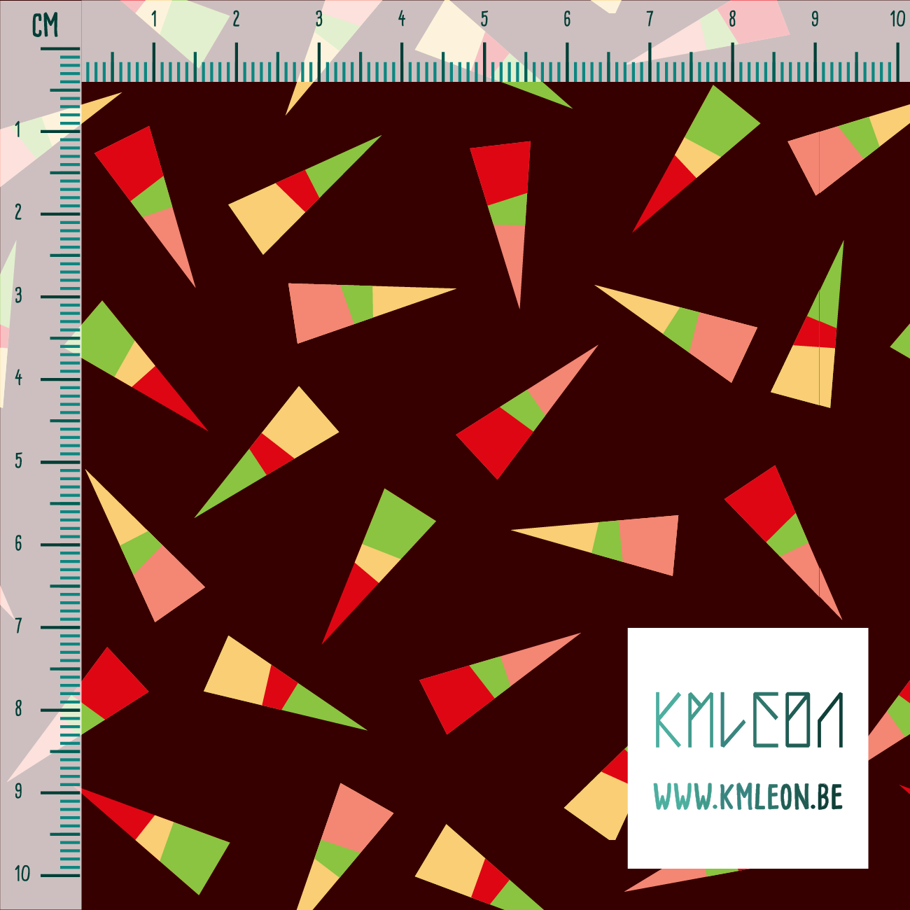 Yellow, green, red and pink triangles fabric