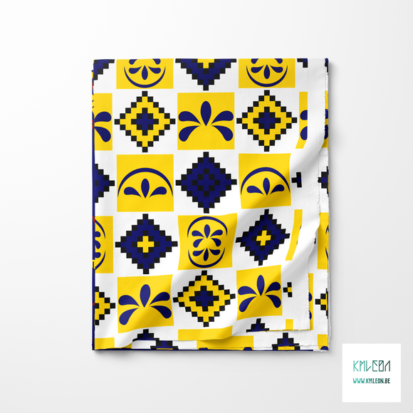 Blue and yellow geometric shapes fabric