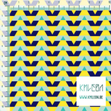 Striped triangles in yellow, navy and teal fabric