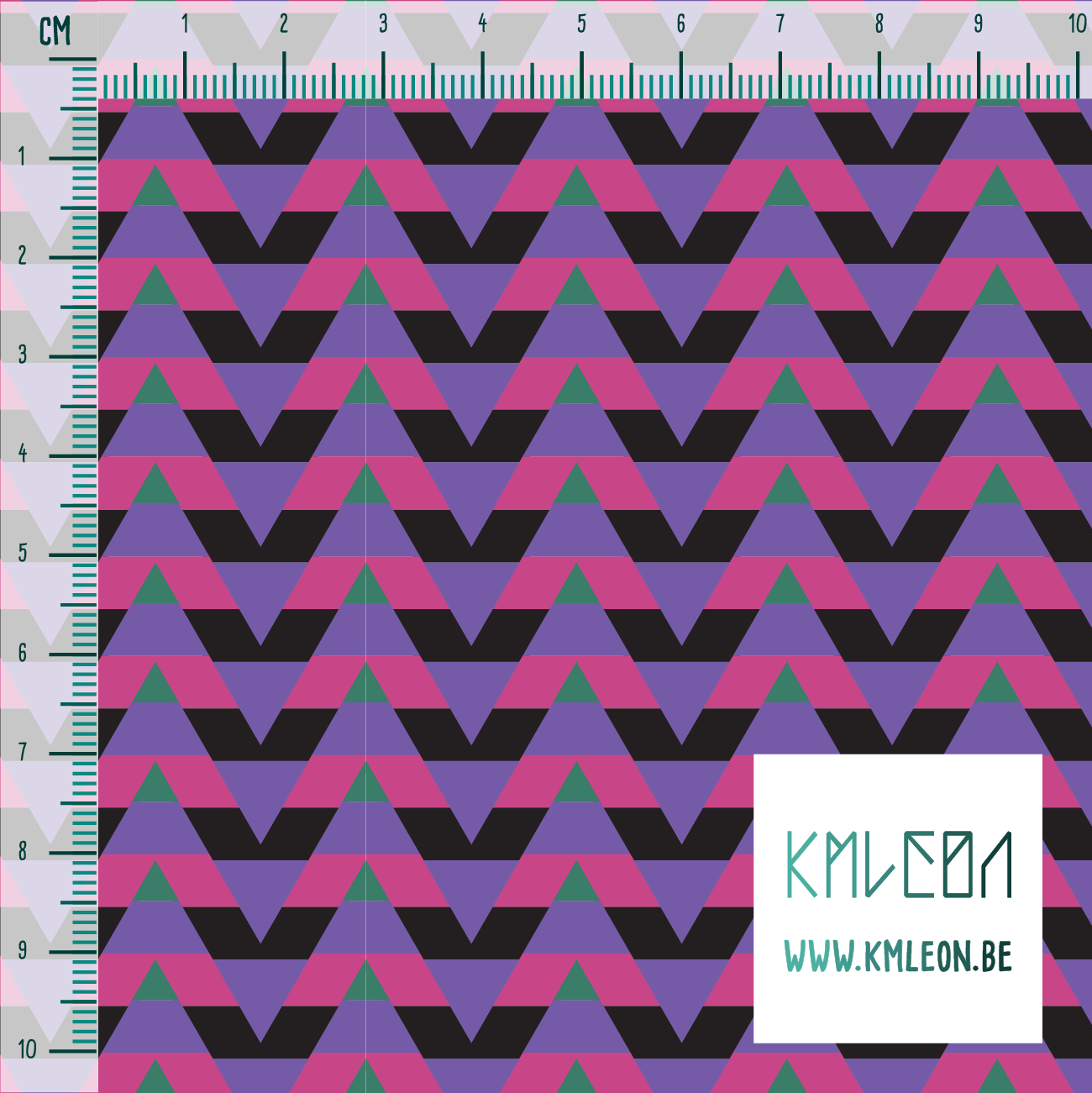 Striped triangles in pink, green, black and purple fabric