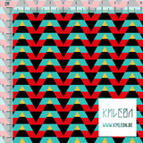 Striped triangles in yellow, red, black and teal fabric