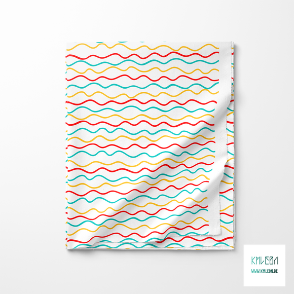 Irregular yellow, teal and red waves fabric